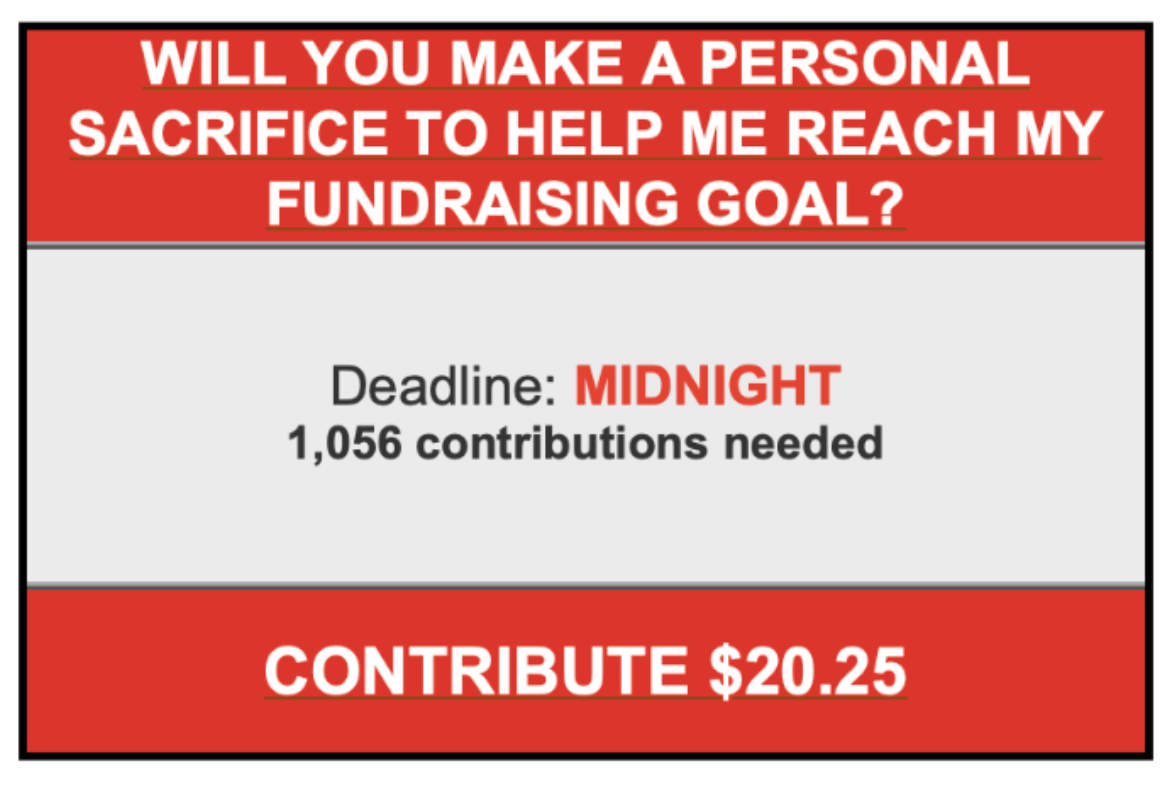 Will you make a personal sacrifice to help me reach my fundraising goal? CONTRIBUTE $25 NOW >>